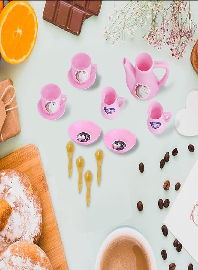VGRASSP Plastic Tea Party Pretend Play Kitchen Coffee Set 15 Pc - Toy Pot, Cups, Saucers, Kettle, Milk Pots & Spoons Fun Learning Playset - Multicolor (Color As Per Stock) - Image 5